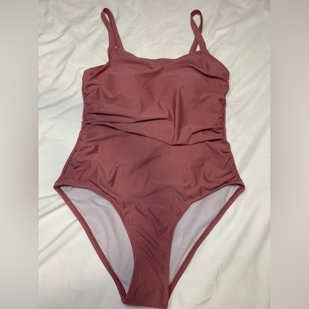 Catherine Malandrina One Piece ruching side swim thank style Size M Mesa Rose - Picture 3 of 5